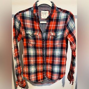 Abercrombie & Fitch Red Plaid Flannel Women's Size X Small Blue White